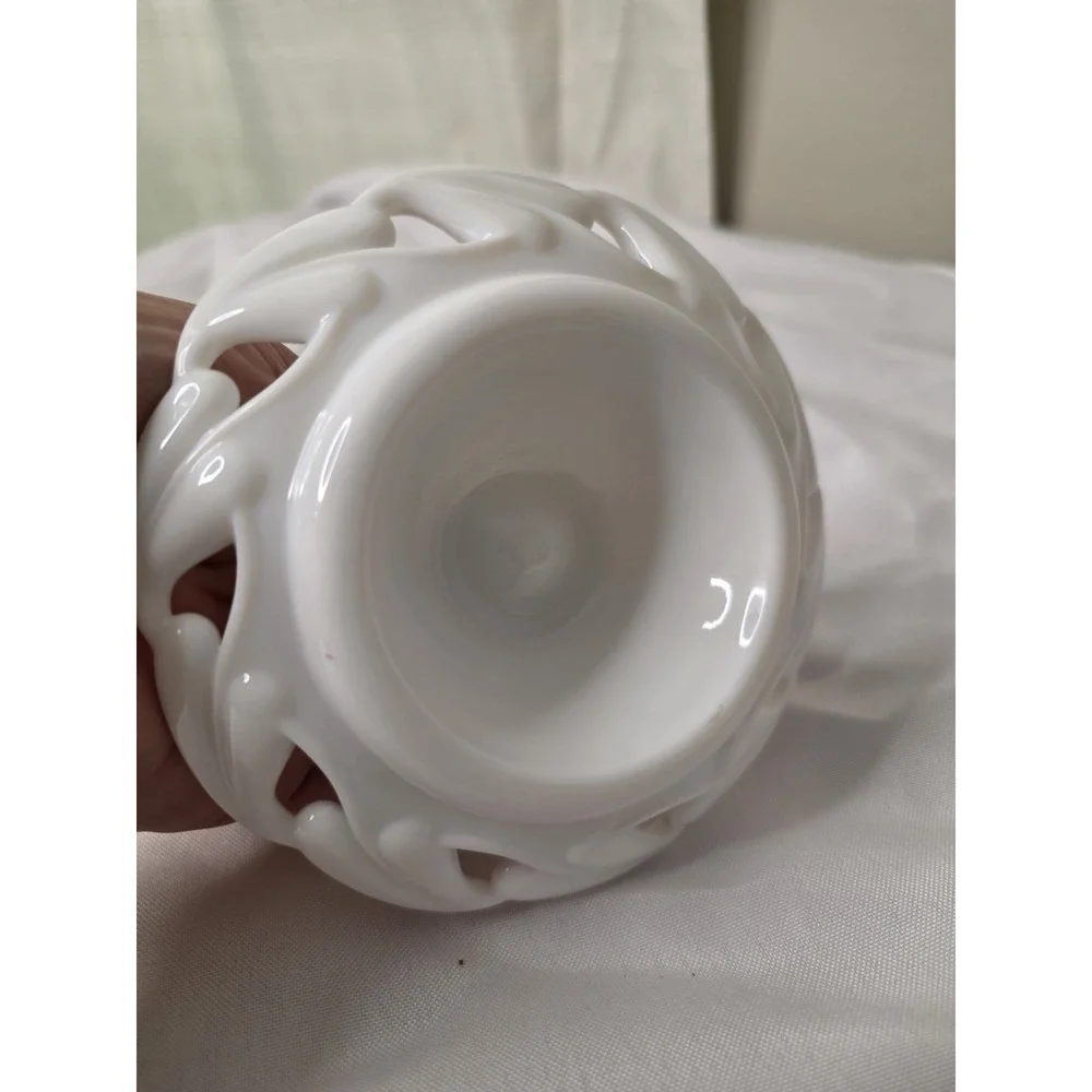 Pair Of Anchor Hocking Old Colony Milk Glass Lace Edge Taper Candle Holders